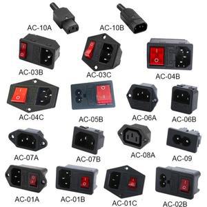 On Off 전자 마운트 콘센트 2 3 핀 IEC320 C14 전력 소켓 로커 스위치 황동 10A 퓨즈 인렛 플러그 커넥터 2