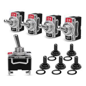 5PCS 헤비 듀티 로커 토글 15A 250V 20A SPST 2Pin ON/OFF 스위치 금속 박쥐 방수 부팅 캡 커버