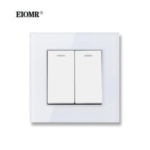 EIOMR EU/UK 표준 조명 벽 스위치 16A 250V 2 갱 단방향/2방향 로커 대형 패널 럭셔리 키 매립