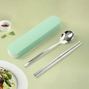고품질 휴대용 수저세트 케이스 수저통 그린 2세트 학생 급식 (WE6C343)