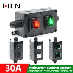 FILN 30A 방수 인라인 스위치 IP66 밀폐형 실외 자동/보트/해양 로커 LED 박스 or 코드 12 24V 110V 220V