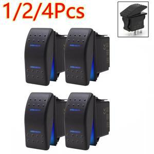 1/2/4개 방수 스위치 7핀 DPDT 블루 로커 ON-OFF-ON 3단계 자동차 보트 LED 12V 20A