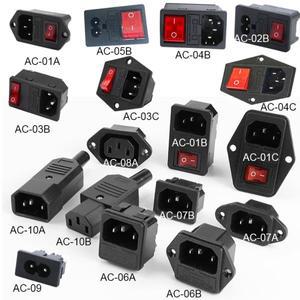 TV 전자 전화 소켓 LED 3Pin IEC320 C14 250V 로커 스위치 황동 10A 퓨즈 암 수 인렛 플러그 핀 커넥터 액