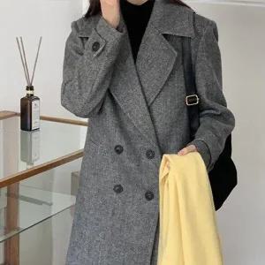 [제이0]시스템 헤링본 울 카라 긴팔 코트