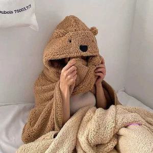 망토담요 미니 차량용 귀여운 사무실 무릎 겨울 모자 학생 실내 후드 곰돌이fgh765
