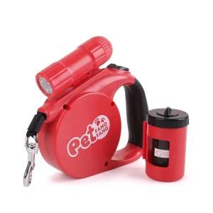 [콩심팥심]3 in 1 애견 목줄 자동 리드줄 배변봉투 후레쉬 하네