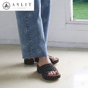 [기타][애슬릿] 여성 심플 엑스 스트랩 실내 통굽 뮬 슬리퍼