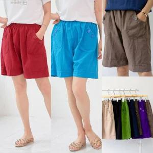 마미소 단추 5부 반바지 심플 단색 베이직 시원한 면100% 데일리 엄마 할머니 빅사이즈 40 60 마담 중년 여성 옷