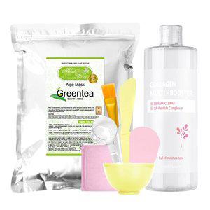 [메디플라워]대용량 모델링팩 스타터팩 그린티 1kg+팩도구 6종+콜라겐 멀티 부스터 500ml