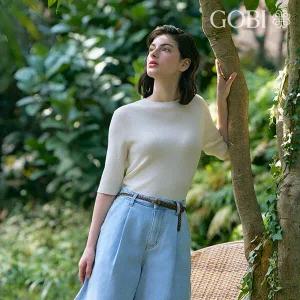 [온라인 한정]고비(GOBI) 실크 캐시미어 립조직 베이직 풀오버