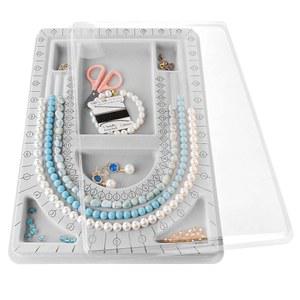 인디쇼 투명 커버가 있는 비드 보드, 회색이 모여 있음, 6개의 오목한 구획, 3개의 U자형 채널, 보석 팔찌 목걸이 DIY 디자인 보드