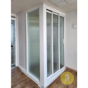 [바른도어]51번 ㄱ자중문 파티션 초슬림3연동 화이트 모루세로강화유리