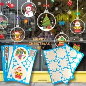 크리스마스 창문 스티커 2set 눈꽃스티커 눈꽃시트지 눈꽃모양 산타스티커 창문시트지