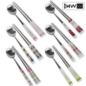 현우 도자기수저세트(1벌) 손잡이수저 숟가락+젓가락 블랙앤화이트수저 블루피쉬 칸타타