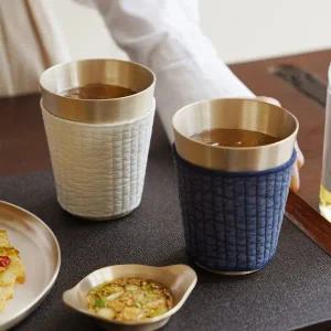 [놋담](강남점)방짜유기 맥주컵 2P+누빔홀더 세트