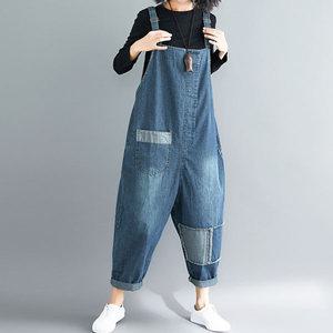 오버핏 여성멜빵바지 데님점프수트 패치 오버롤