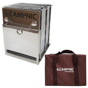 [캠프닉] 접이식 스테인레스 화로대 + 전용가방 대형 1세트 바베큐그릴 우드스토브 BBQ 불멍화로대