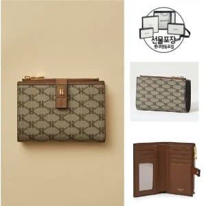 [롯데백화점]헤지스ACC [선물포장] 브라운 로고패턴 가죽 중지갑HIWA4E884W2