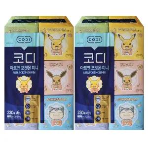 코디 갑티슈 아트앤 포켓몬 미니 230매 6개입, 2개 천연펄프 무향 무형광 미용티슈