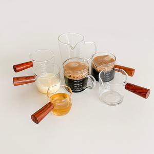 에스프레소샷잔 우드 핸들 손잡이 눈금 샷잔 홈카페 커피 용량표시 내열 유리컵