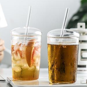 프린즈 홈카페 내열강화유리 투명 빨대컵 텀블러 400ml 2p세트 유리컵 콜드컵