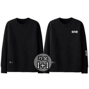 더폴그라운드 / 단독 1+1 빅사이즈 남녀공용 포근한 기모 맨투맨 무지블랙+더원블랙