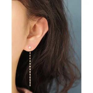 [미니멀피어싱]14K 샤인 롱체인 큐빅 피어싱 귀걸이