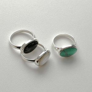 레트로핑거 925실버 오닉스 자개 터키석 공작석 원석반지 오발 스톤링