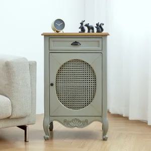 루앙 엔틱 라탄 침대 협탁 수납장 (그레이)_착불배송