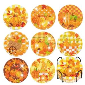 풍요 호박 컵받침 보석십자수 8개 한세트 (샤이닝+원형비즈) 아크릴