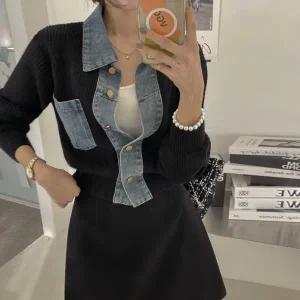 [다바걸]벤듀데님배색가디건