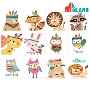 민화샵 인디언동물 유화그리기 세트 20x20cm DIY  그림 액자 팝아트 미술 놀이 컬러링 캔버스 도안 그리기