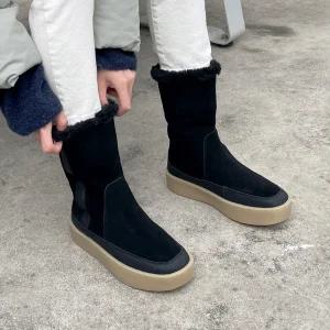 SOVO 피란테 소가죽 털안감 러버솔 미들부츠 여성부츠 5cm