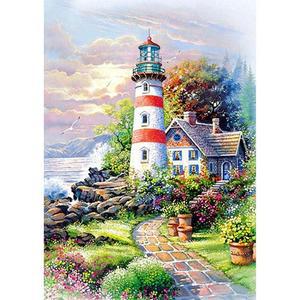 [OFM65R4S]바닷가 별장  패브릭  보석십자수 사각 40x60