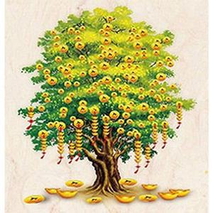 [OFM669N3]황금 재물 돈나무  패브릭  보석십자수 40x50