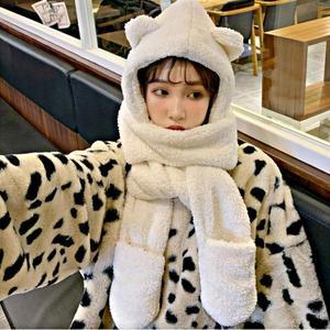 [OF4K8O67]귀여운 양털 뽀글이 후드 위머 일체형 목도리