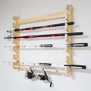 에이치플러스몰 아름데코 원목 낚시대 벽걸이형 로드 거치대 6구 로드거치대 낚시릴거치대