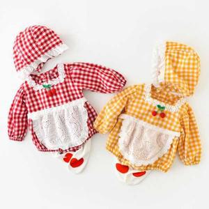 [RG52559U]체리방울 에이프런 아동 바디슈트 보넷3종세트