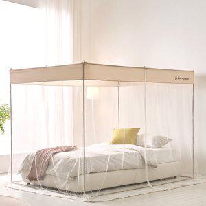 [알뜨리]썸머샌드 사각 모기장 세트(스텐봉 포함) 더블 침대 아기 대형 원터치 캐노피 방충망 모기장텐트