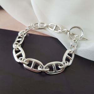 실버 925 순은 볼드 돼지코 써클 체인 토글바 브레이슬릿