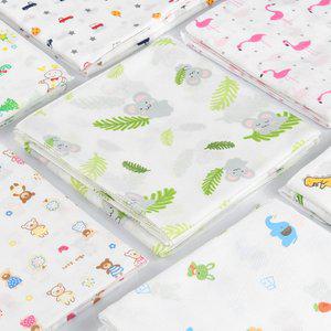 [삭스랩]가제손수건 신생아 거즈 엠보 순면 나염 패턴 색상혼합랜덤 10개 묶음