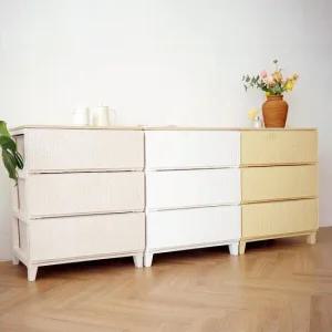 아트박스 보노하우스 에버 라탄 우드상판 플라스틱 서랍장 와이드형 3단