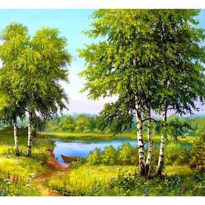 [RGL5R6SR]호숫가의 풍경 캔버스 보석십자수 40x50