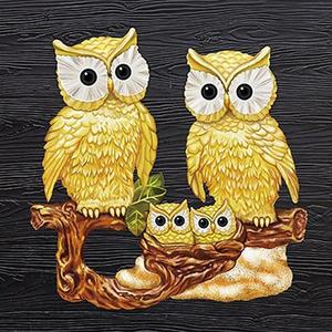 [RG5905S4]황금부엉이 가족 패브릭 보석십자수 40x40