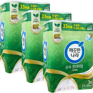 깨끗한나라 순수프리미엄 3겹 33m 30롤 3팩