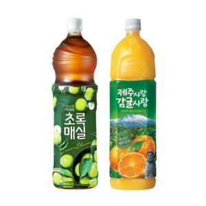과즙음료 2종 혼합세트 / 롯데 제주사랑 감귤사랑 1.5L 3개 + 웅진 초록매실 1.5L 3개 / 총 6개