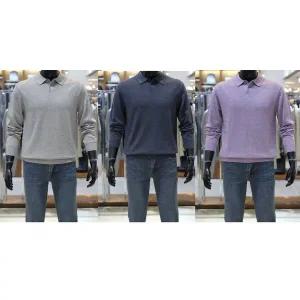 [바쏘](의정부점)24 FW 솔리드 카라넥 긴팔 남성니트 티셔츠 3종 [ 그레이,네이비,라벤더 ]