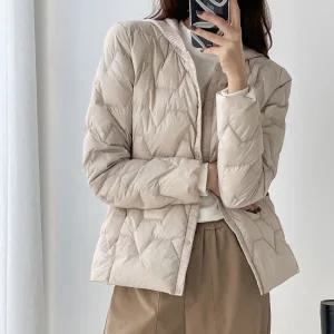 여성 덕다운 경량  퀼팅 니트후드 경량 숏 패딩 점퍼 오리털 아우터