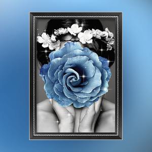 [제이큐]파란 꽃 보석십자수 액자세트 여인 40x60