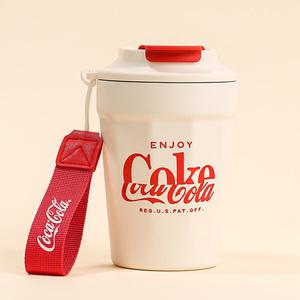 코카콜라 이중스텐 커피텀블러 390ml 크림화이트 보온보냉 직장인 스트랩물통 초등학생물병 단체 선물용